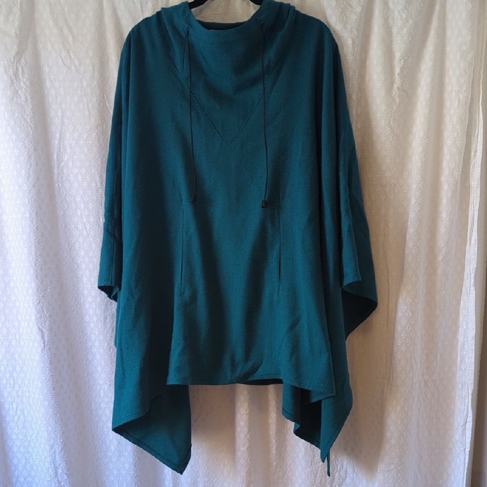 Harve Benard Teal Wool Hooded Poncho Cape Sweater Size Large